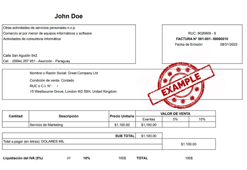 example of paraguayan invoice