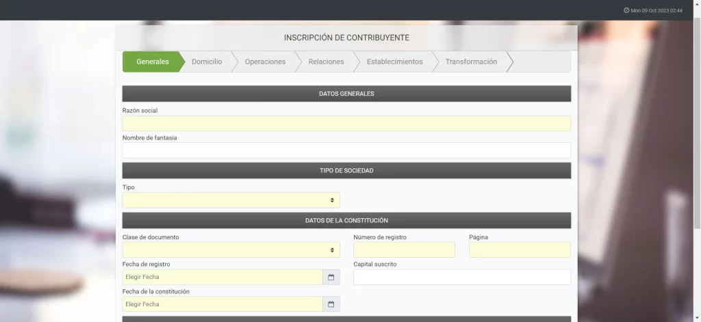 screenshot of the process of registering with ruc in Paraguay